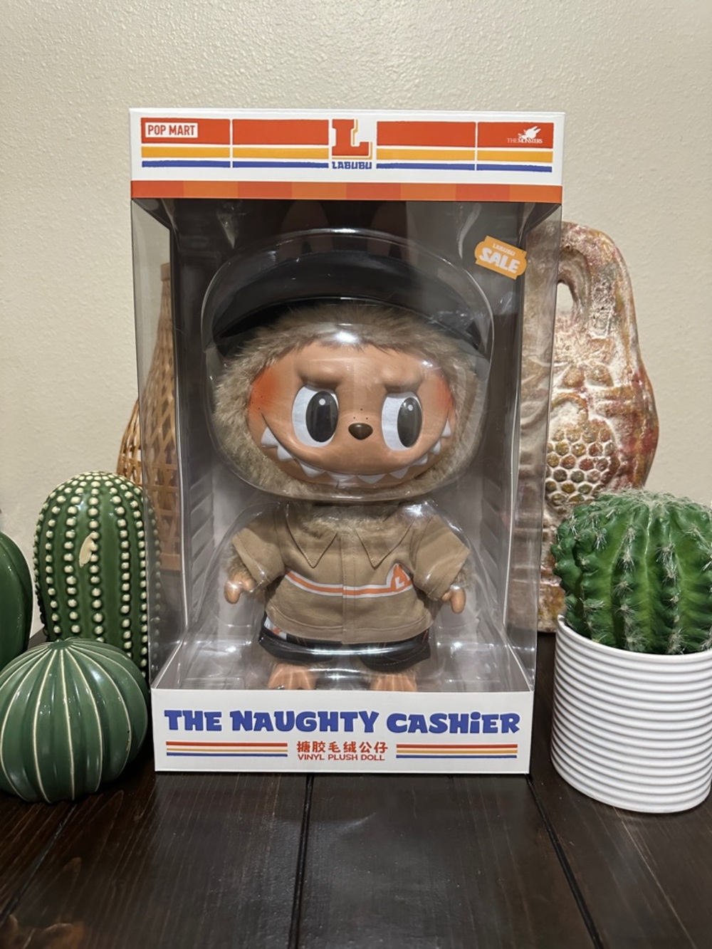 Labubu The Naughty Cashier Vinyl Plush Doll - Tan & Orange